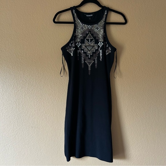 EXPRESS Black Aztec Sequin Bodycon Dress - Medium - Picture 2 of 9
